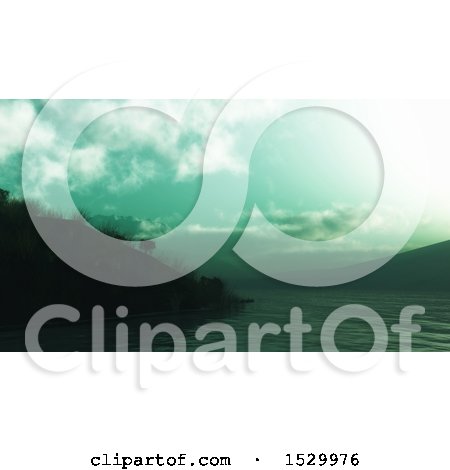 Clipart of a Background of a 3d Lake and Hills - Royalty Free Illustration by KJ Pargeter