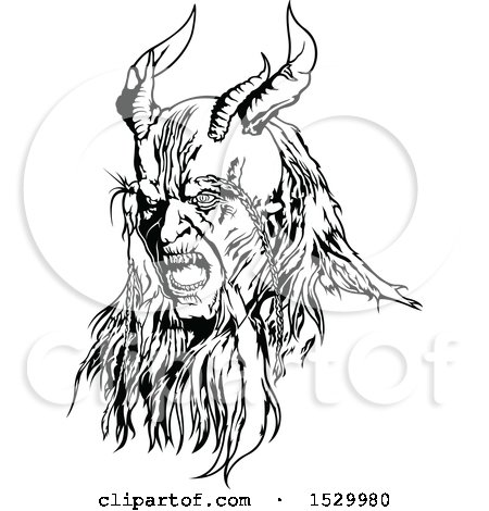 Clipart of a Black and White Horned Devil - Royalty Free Vector Illustration by dero