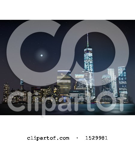 Clipart of a Starry Night over a Waterfront City Skyline - Royalty Free Vector Illustration by dero