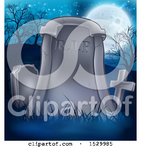 Clipart of a RIP Tombstone Headstone in a Cemetery - Royalty Free Vector Illustration by AtStockIllustration