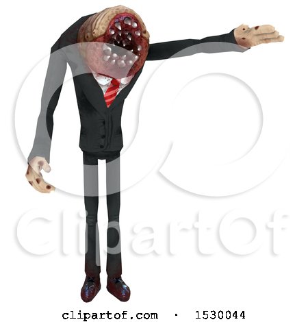 Clipart of a 3d Professional Parasite Holding an Arm up in Salute - Royalty Free Illustration by Leo Blanchette