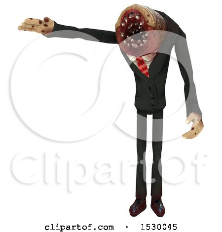 Clipart of a 3d Professional Parasite Holding an Arm up in Salute - Royalty Free Illustration by Leo Blanchette