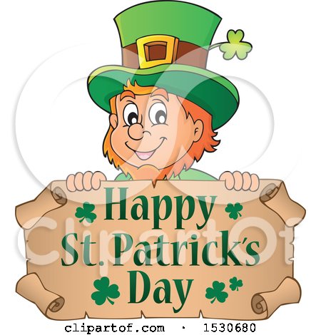 Clipart of a Happy St Patricks Day Greeting Undder a Leprechaun - Royalty Free Vector Illustration by visekart