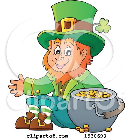 Clipart of a St Patricks Day Leprechaun with a Pot of Gold - Royalty Free Vector Illustration by visekart