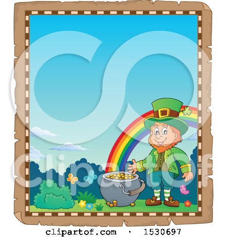 Clipart of a Border of a St Patricks Day Leprechaun with a Pot of Gold at the End of a Rainbow - Royalty Free Vector Illustration by visekart