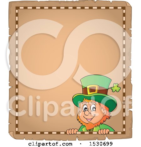 Clipart of a Parchment Border of a St Patricks Day Leprechaun - Royalty Free Vector Illustration by visekart