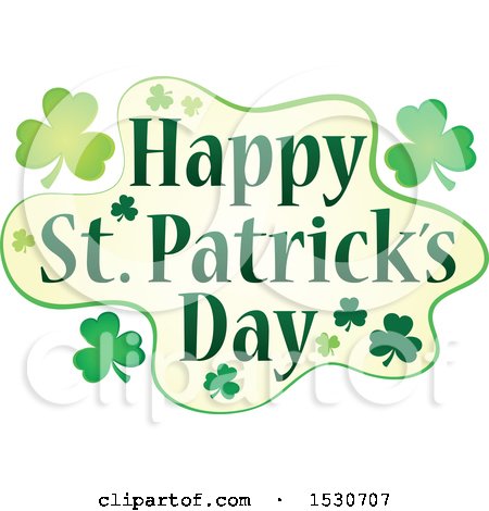 Clipart of a Happy St Patricks Day Greeting with Shamrocks - Royalty Free Vector Illustration by visekart