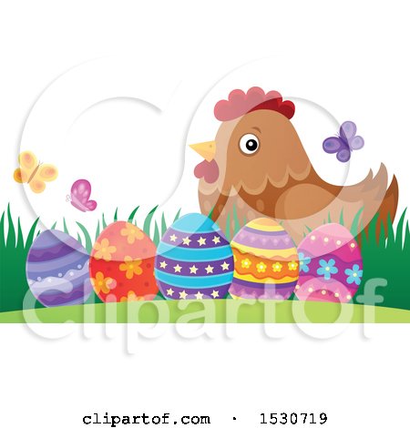 Clipart of a Mother Hen and Decorated Easter Eggs - Royalty Free Vector ...