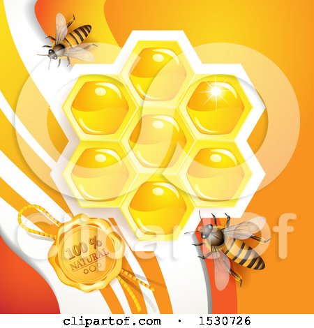 Clipart of a Natural Wax Seal with Bees and Honeycombs - Royalty Free Vector Illustration by merlinul