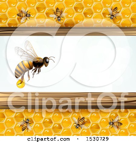 Clipart of a Bee Flying Between Honeycomb Panels - Royalty Free Vector Illustration by merlinul