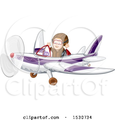 Clipart of a Happy Boy Flying an Airplane - Royalty Free Vector Illustration by merlinul