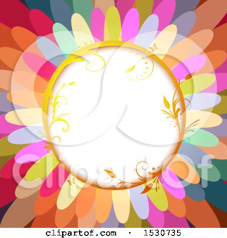 Clipart of a Colorful Flower Petal Background with a Circular Frame - Royalty Free Vector Illustration by merlinul