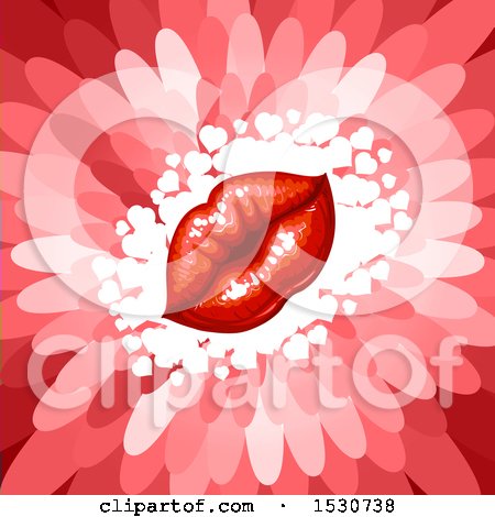 Clipart of a Red Flower Petal Background with Puckered Lips - Royalty Free Vector Illustration by merlinul