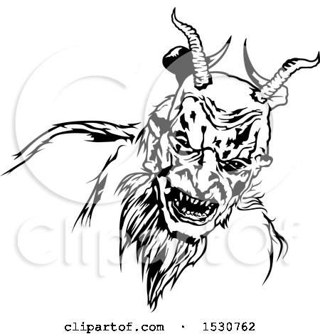 Clipart of a Black and White Evil Devil Face - Royalty Free Vector Illustration by dero