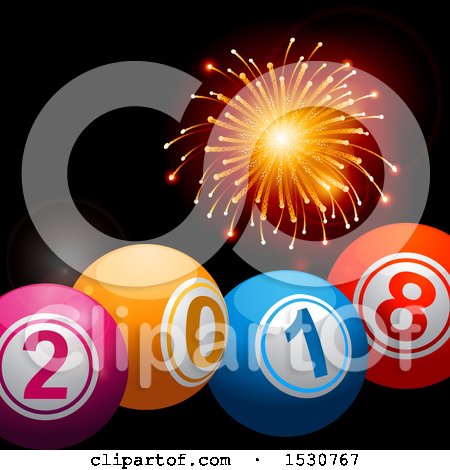 Clipart of a Firework over 3d 2018 Bingo or Lottery Balls - Royalty Free Vector Illustration by elaineitalia