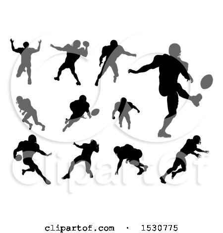 Clipart of Silhouetted Football Players - Royalty Free Vector Illustration by AtStockIllustration
