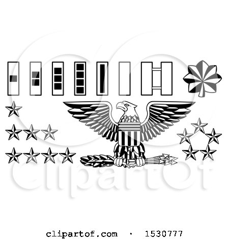 Clipart of Black and White American Military Army Officer Rank Insignia Badges - Royalty Free Vector Illustration by AtStockIllustration