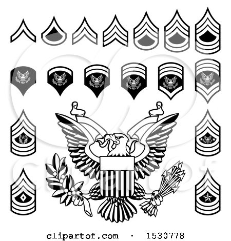 Clipart of Black and White American Military Army Officer Rank Insignia Badges - Royalty Free Vector Illustration by AtStockIllustration