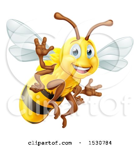 Clipart of a Happy Friendly Bee Mascot Waving - Royalty Free Vector Illustration by AtStockIllustration