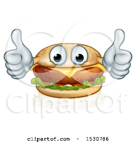 Clipart of a Happy Cheeseburger Mascot Holding Two Thumbs up - Royalty Free Vector Illustration by AtStockIllustration