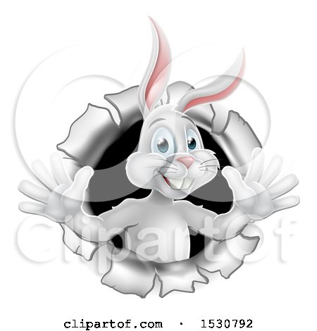 Clipart of a Happy White Easter Bunny Rabbit Popping out of a Hole - Royalty Free Vector Illustration by AtStockIllustration