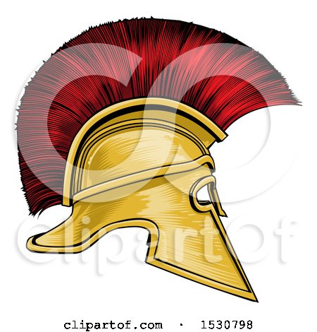 Clipart of a Gold and Red Spartan Helmet - Royalty Free Vector Illustration by AtStockIllustration
