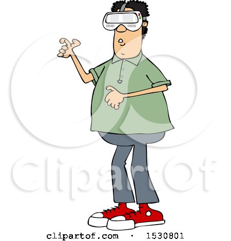 Clipart of a Cartoon Man Wearing Virtual Reality Goggles - Royalty Free Vector Illustration by djart