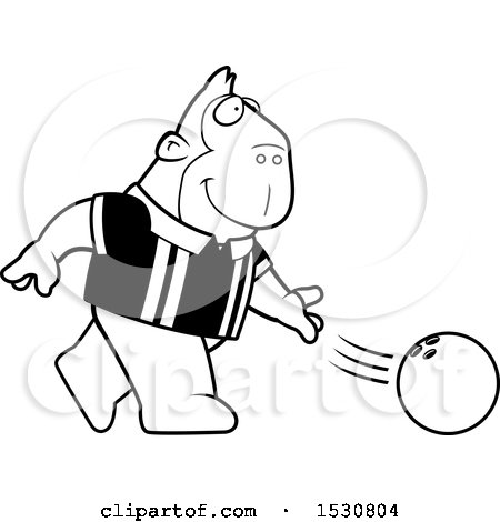 Clipart of a Cartoon Black and White Gorilla Bowling - Royalty Free Vector Illustration by Cory Thoman