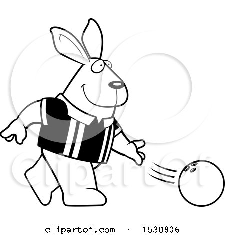 Clipart of a Cartoon Black and White Rabbit Bowling - Royalty Free Vector Illustration by Cory Thoman