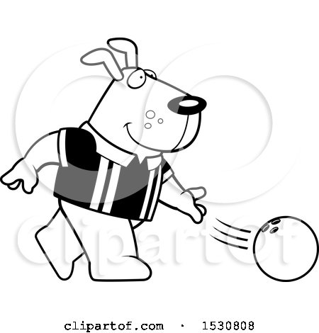 Clipart of a Cartoon Black and White Dog Bowling - Royalty Free Vector Illustration by Cory Thoman