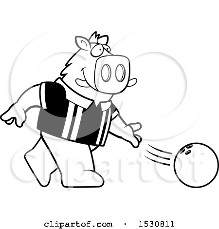 Clipart of a Cartoon Black and White Boar Bowling - Royalty Free Vector Illustration by Cory Thoman