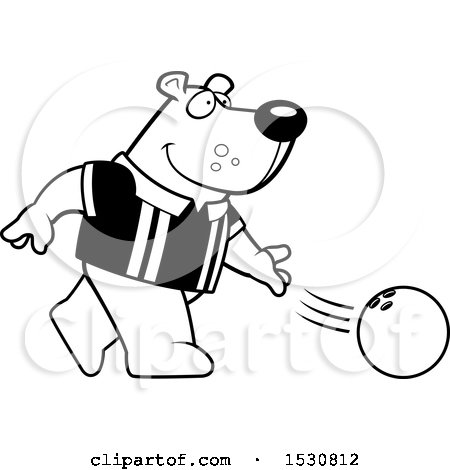 Clipart of a Cartoon Black and White Bear Bowling - Royalty Free Vector Illustration by Cory Thoman