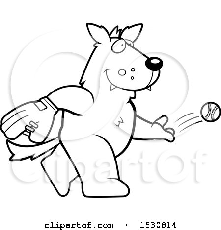 Clipart of a Cartoon Black and White Wolf Baseball Pitcher - Royalty Free Vector Illustration by Cory Thoman