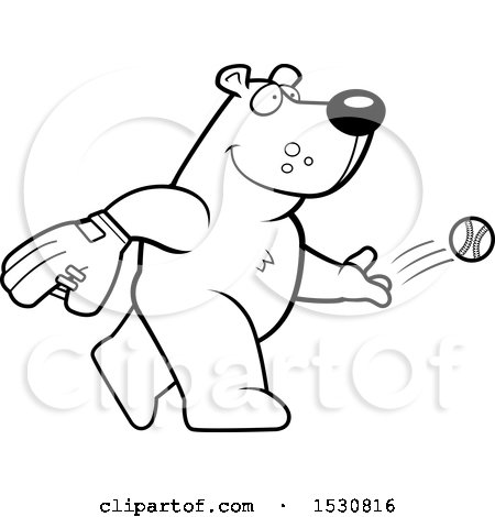 Clipart of a Cartoon Black and White Bear Baseball Pitcher - Royalty Free Vector Illustration by Cory Thoman