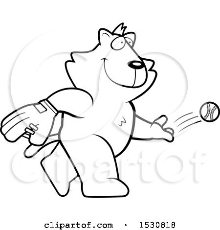 Clipart of a Cartoon Black and White Cat Baseball Pitcher - Royalty Free Vector Illustration by Cory Thoman