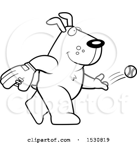 Clipart of a Cartoon Black and White Dog Baseball Pitcher - Royalty Free Vector Illustration by Cory Thoman