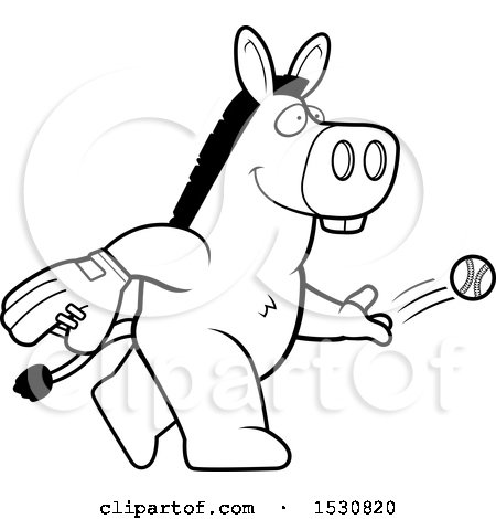Clipart of a Cartoon Black and White Donkey Baseball Pitcher - Royalty Free Vector Illustration by Cory Thoman