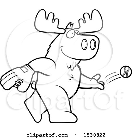 Clipart of a Cartoon Black and White Moose Baseball Pitcher - Royalty Free Vector Illustration by Cory Thoman