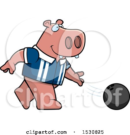 Clipart of a Cartoon Hippo Bowling - Royalty Free Vector Illustration by Cory Thoman