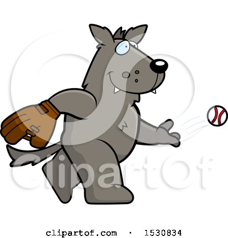 Clipart of a Cartoon Wolf Baseball Pitcher - Royalty Free Vector Illustration by Cory Thoman