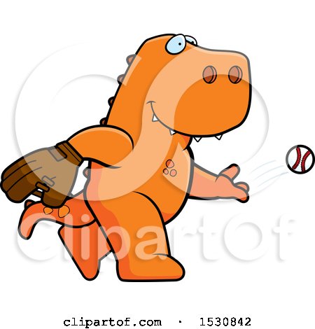 Clipart of a Cartoon Tyrannosaurus Rex Dinosaur Baseball Pitcher - Royalty Free Vector Illustration by Cory Thoman