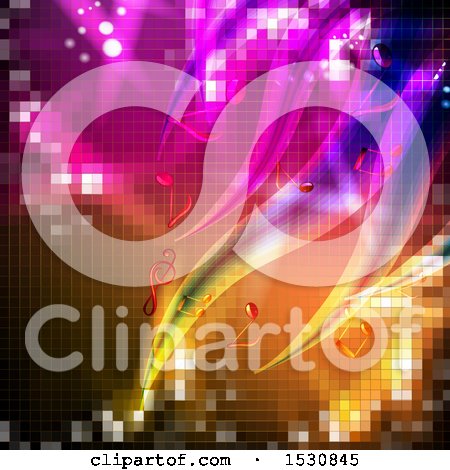 Clipart of a Music Note and Sound Wave Background - Royalty Free Vector Illustration by merlinul