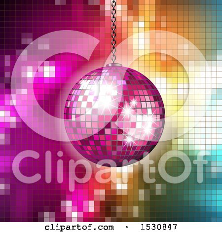 Clipart of a Pink Disco Ball Suspended over Gradient - Royalty Free Vector Illustration by merlinul