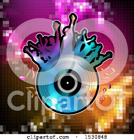 Clipart of a Vinyl Record Lp Album with Silhouetted Party People over Gradient - Royalty Free Vector Illustration by merlinul