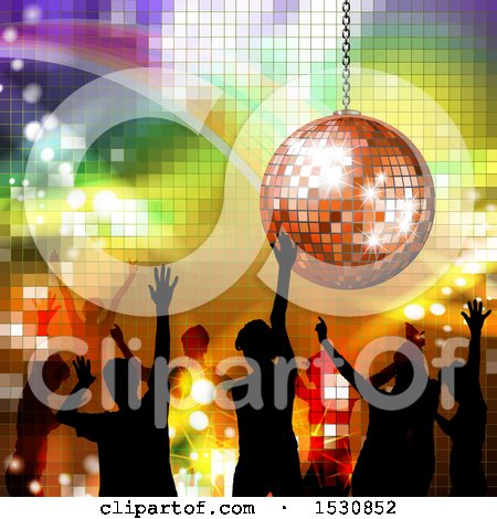 Clipart of a Disco Ball Suspended over People Dancing on Gradient - Royalty Free Vector Illustration by merlinul