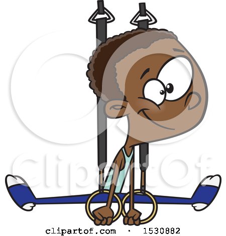 Clipart of a Cartoon African American Boy Gymnast on Still Rings - Royalty Free Vector Illustration by toonaday