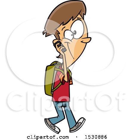 Clipart of a Cartoon Caucasian Teen Boy Walking and Talking on a Cell Phone - Royalty Free Vector Illustration by toonaday