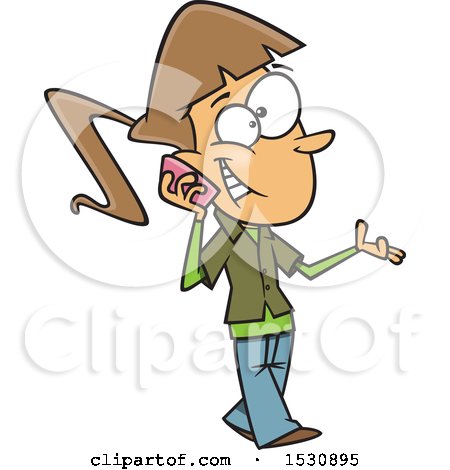Clipart of a Cartoon Caucasian Teen Girl Walking and Talking on a Cell Phone - Royalty Free Vector Illustration by toonaday