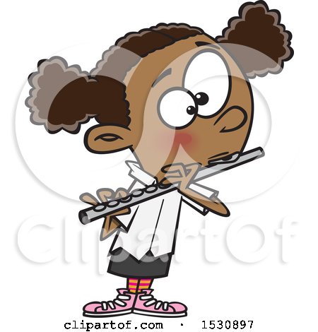 Clipart of a Cartoon African American Girl Playing a Flute - Royalty Free Vector Illustration by toonaday