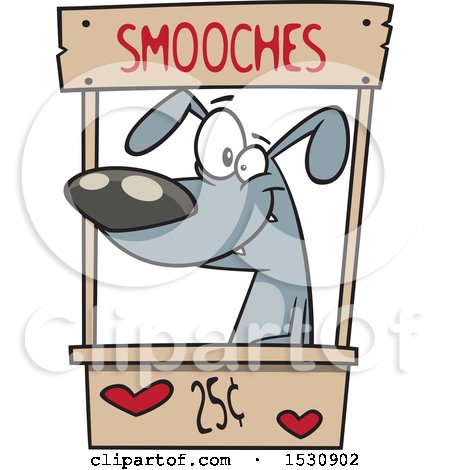 Clipart of a Cartoon Dog in a Kissing Booth - Royalty Free Vector Illustration by toonaday